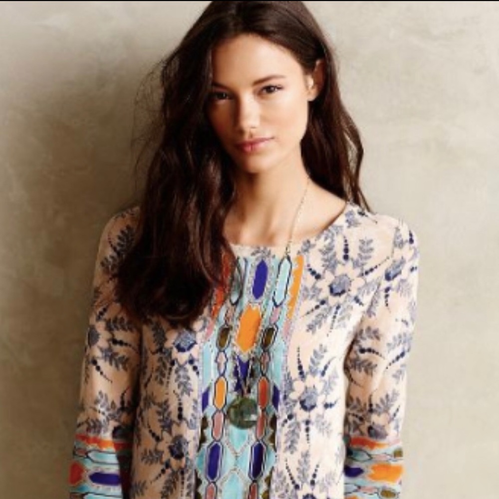 Anthropologie Maeve Silk Beige 3/4 sleeve Blouse